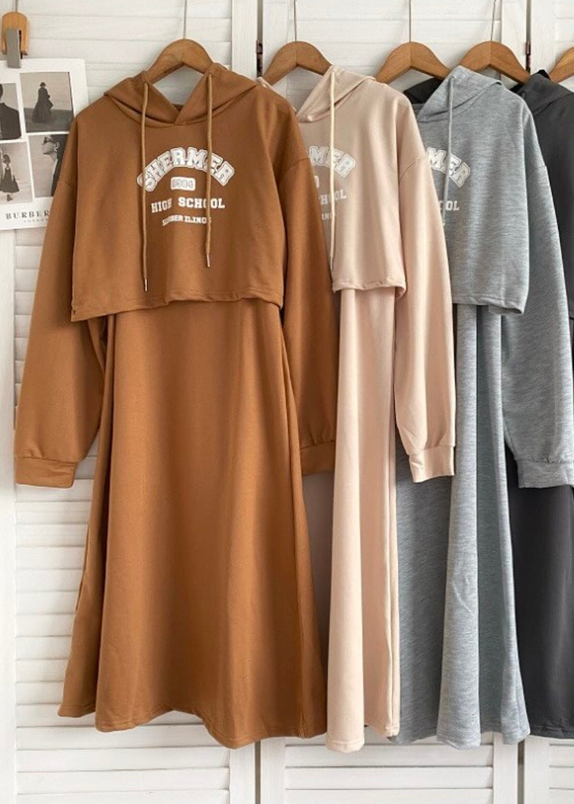 Casual Dress with Crop Hoodie