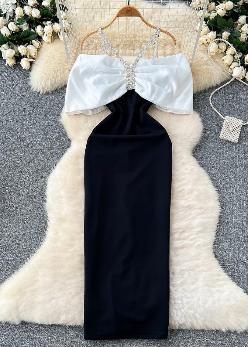 Fancy Long Partywear Dress with Bow