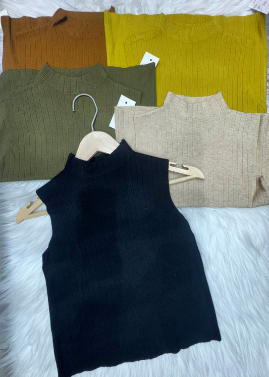 Plain High Neck Knitted Top