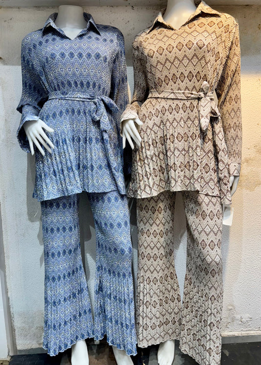 2 Pc Printed Pleated Co-ord Set