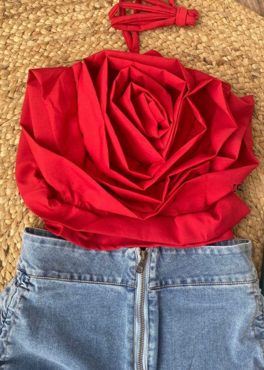 Halter Neck Top with 3D Flower