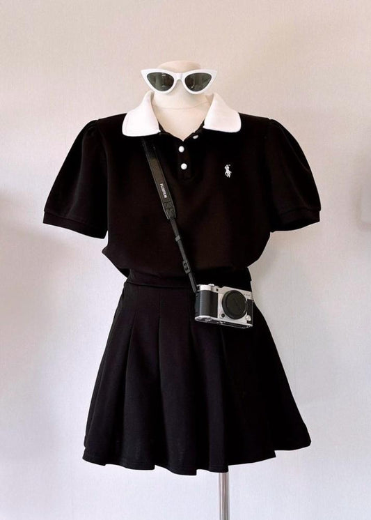 2 Pc Skater Skirt & Collared Tshirt Set