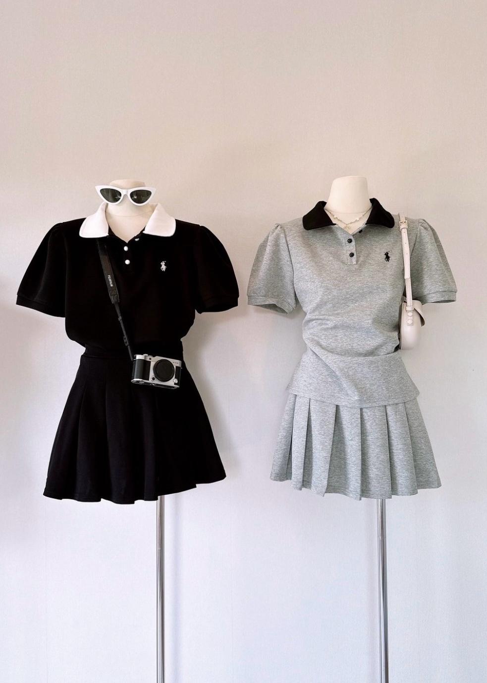 2 Pc Skater Skirt & Collared Tshirt Set