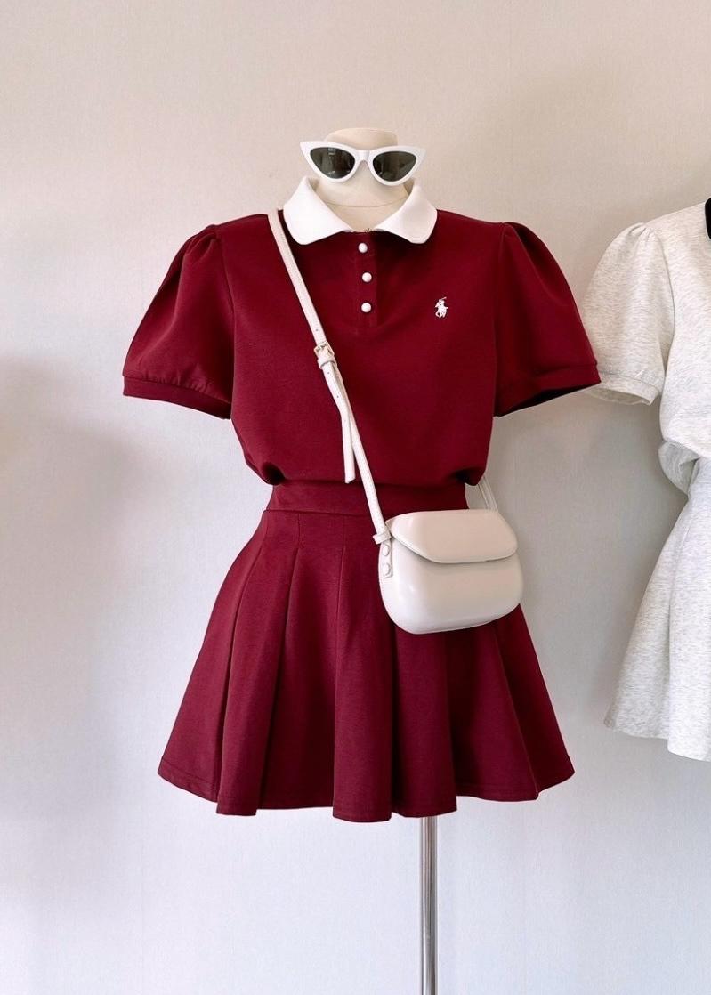 2 Pc Skater Skirt & Collared Tshirt Set