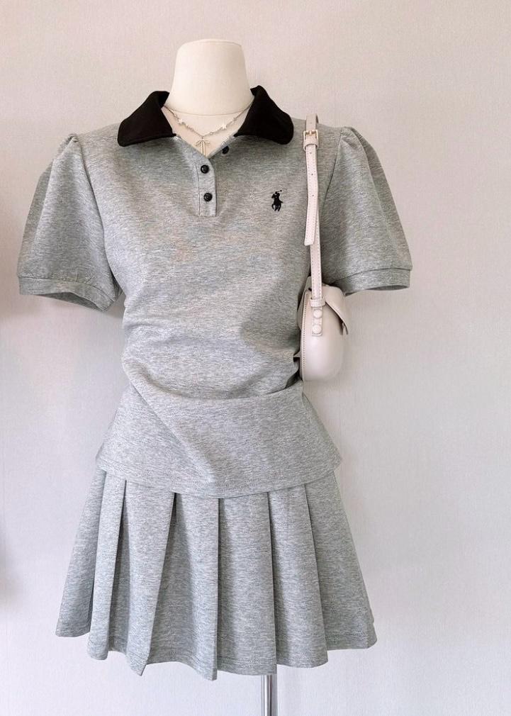 2 Pc Skater Skirt & Collared Tshirt Set