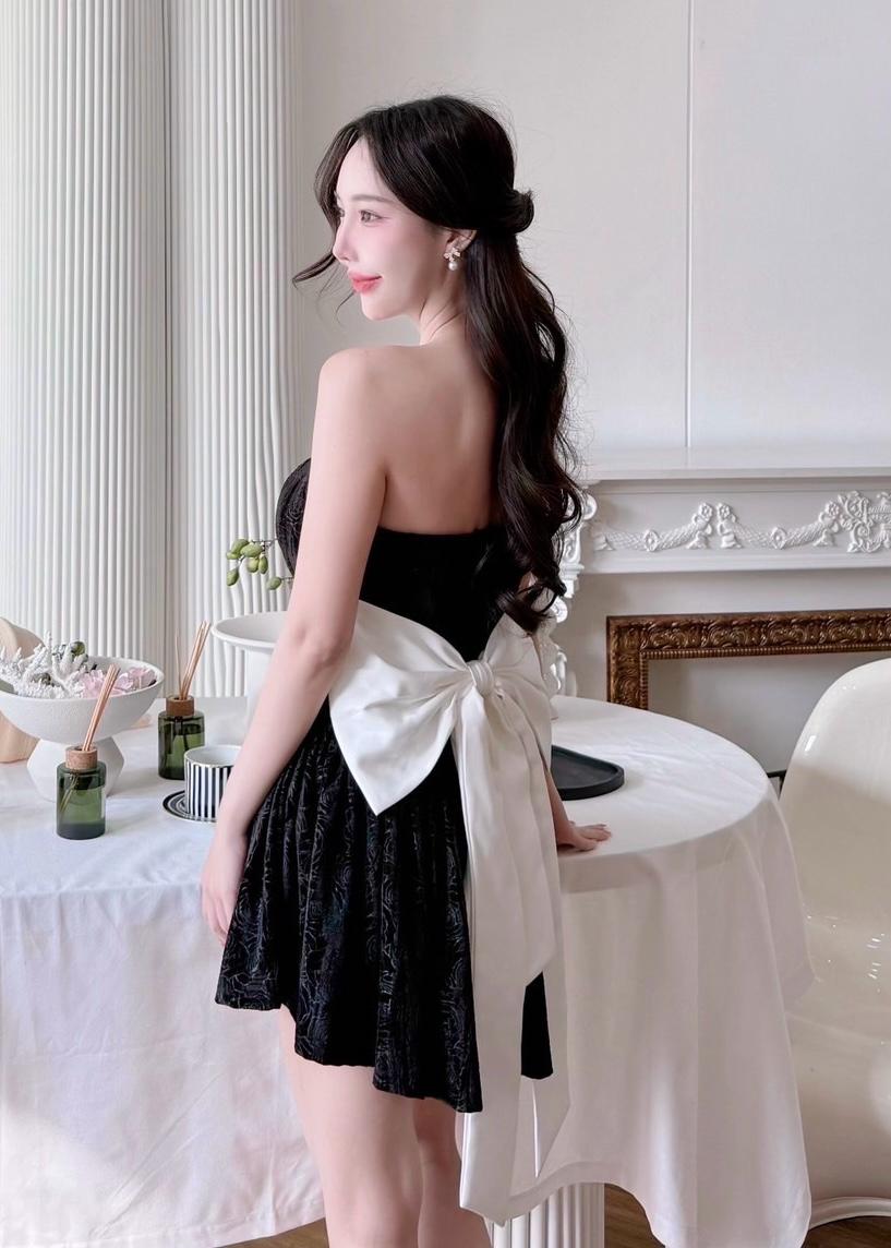 Off Shoulder Light Velvet Dress with Bow