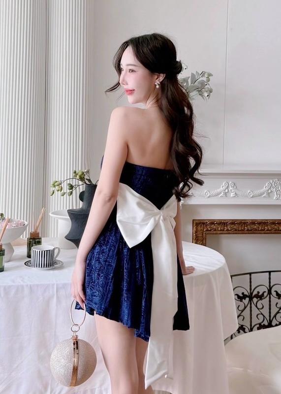 Off Shoulder Light Velvet Dress with Bow