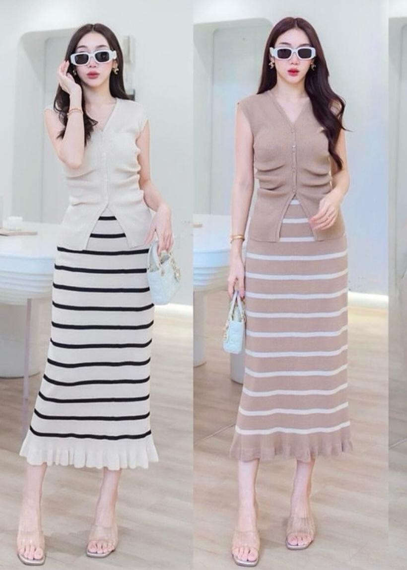 2 Pc Long Knitted Skirt Set