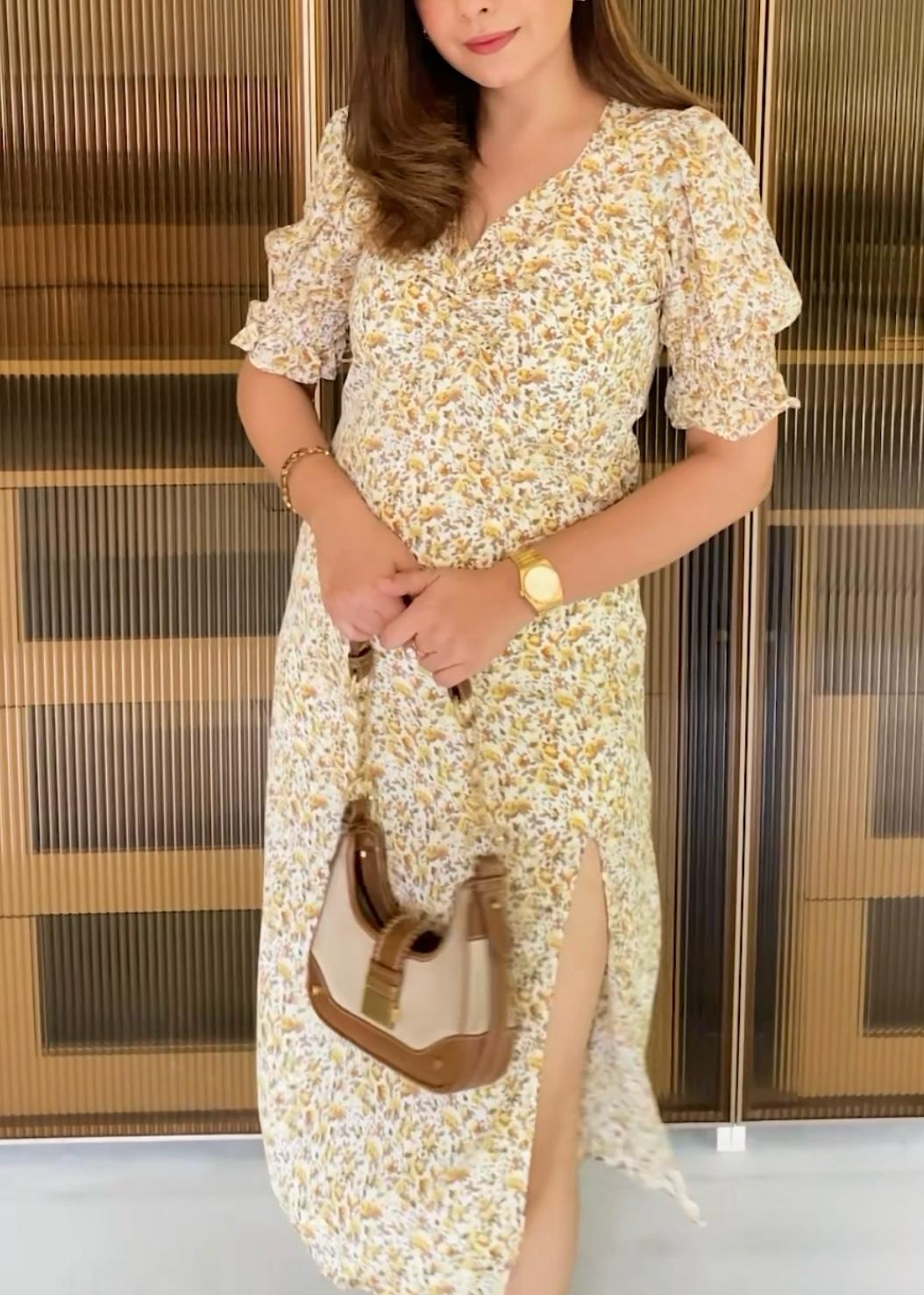Casual Printed Maxi Dress (Yellow)