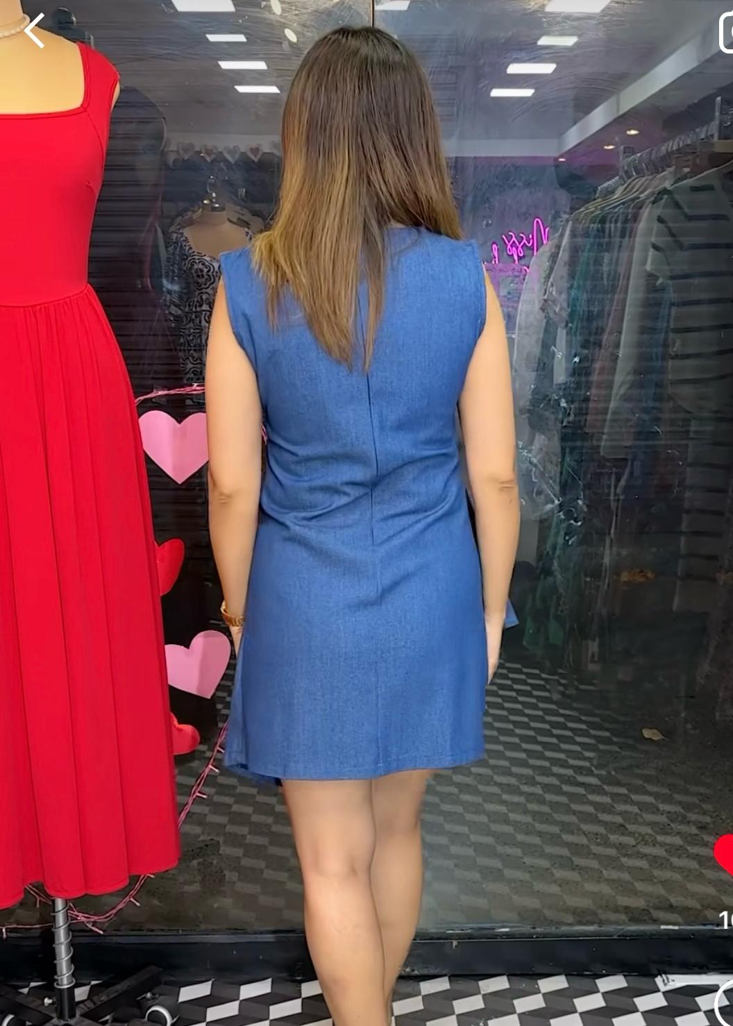 Plain Denim Wrap Short Dress