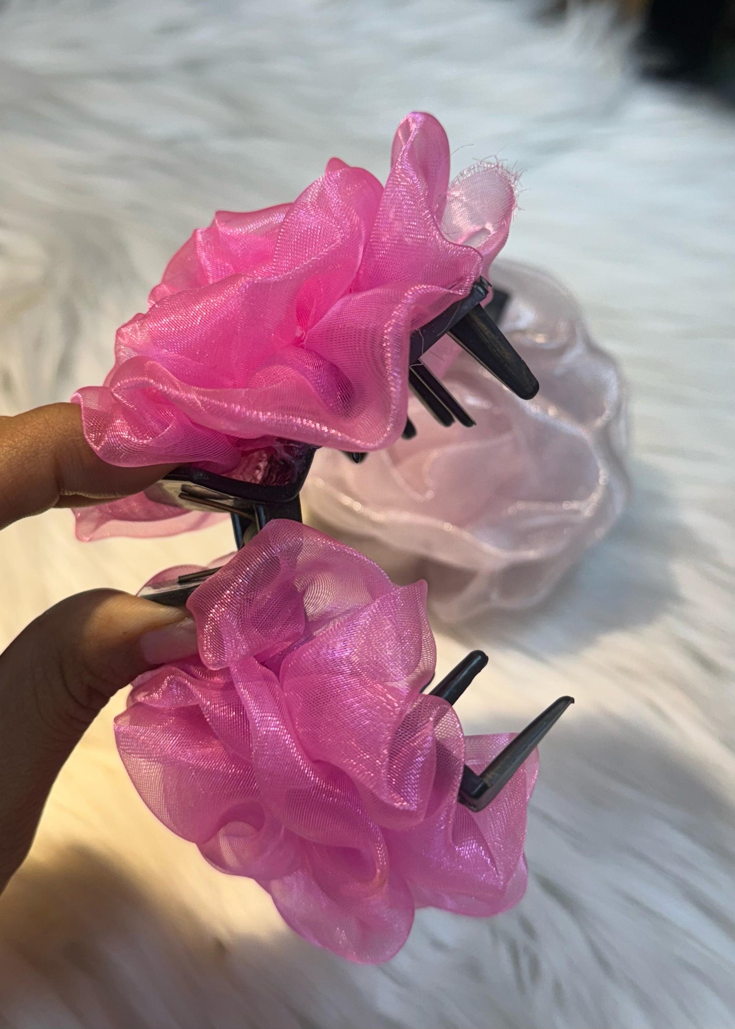 Organza Rose Shaped Claw Clips