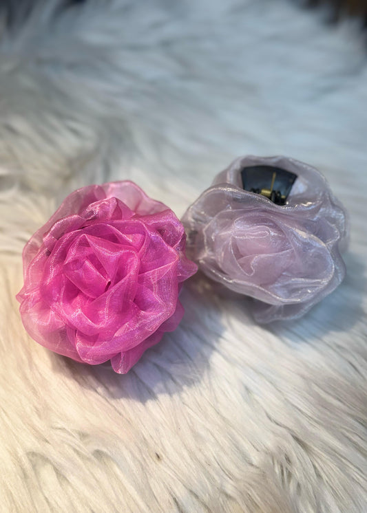 Organza Rose Shaped Claw Clips