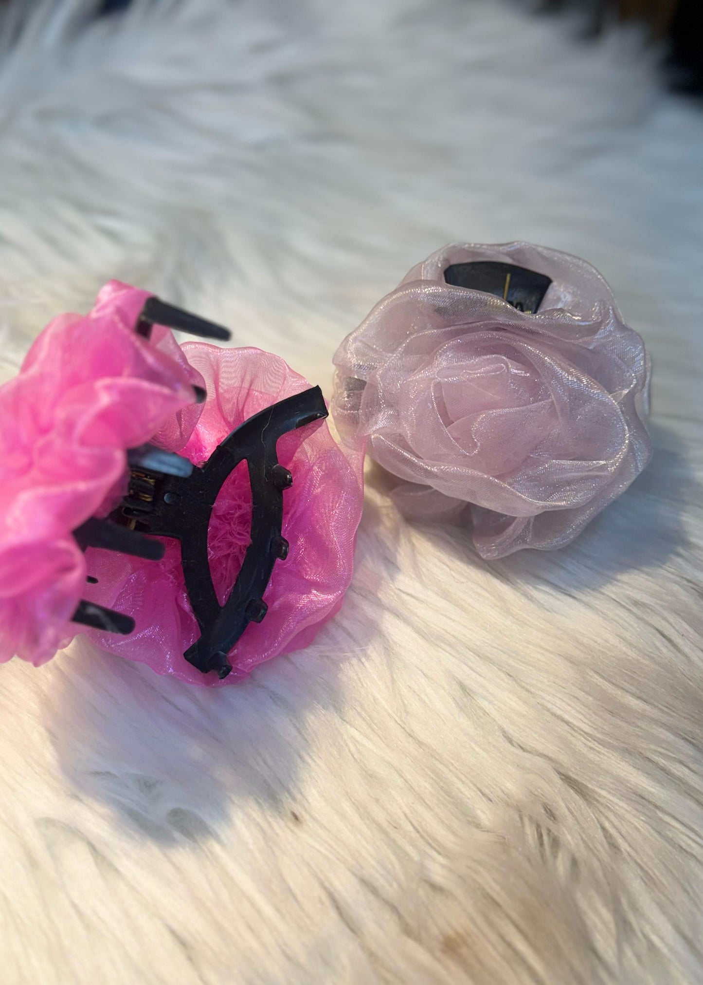 Organza Rose Shaped Claw Clips