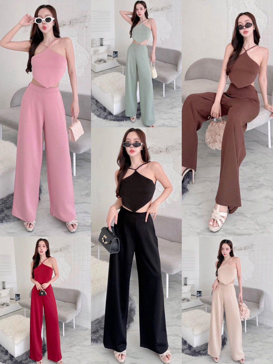 2 Pc Halter Neck Top & Pant Set