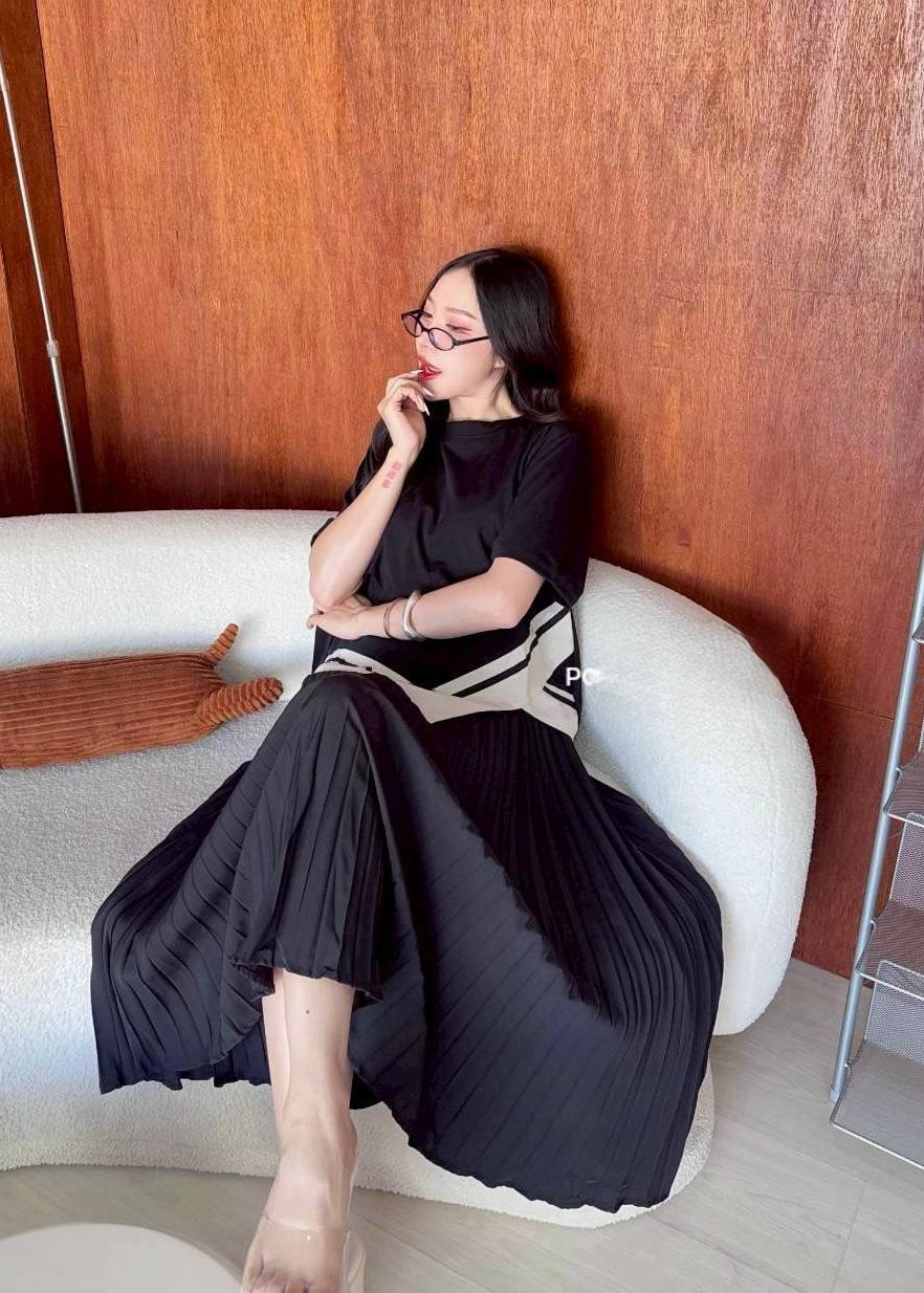 2 Pc Half Plain Half Pleated Coord Set