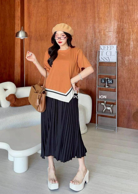2 Pc Half Plain Half Pleated Coord Set
