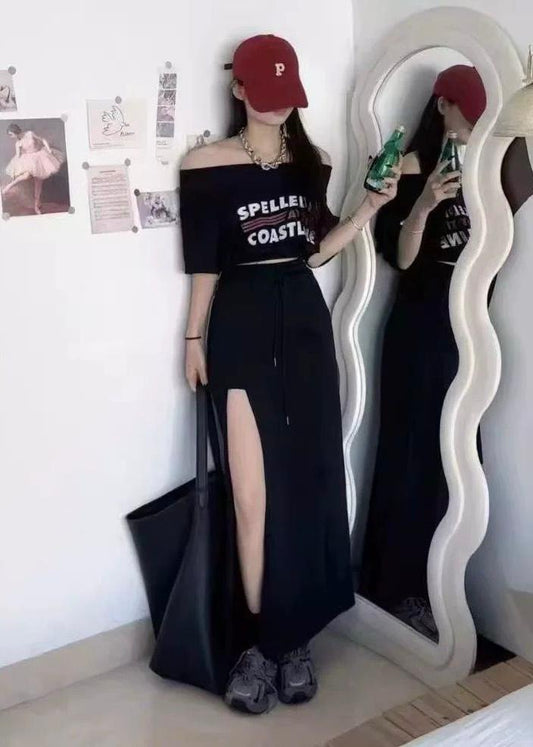 2 Pc Tshirt and Slit Skirt Set