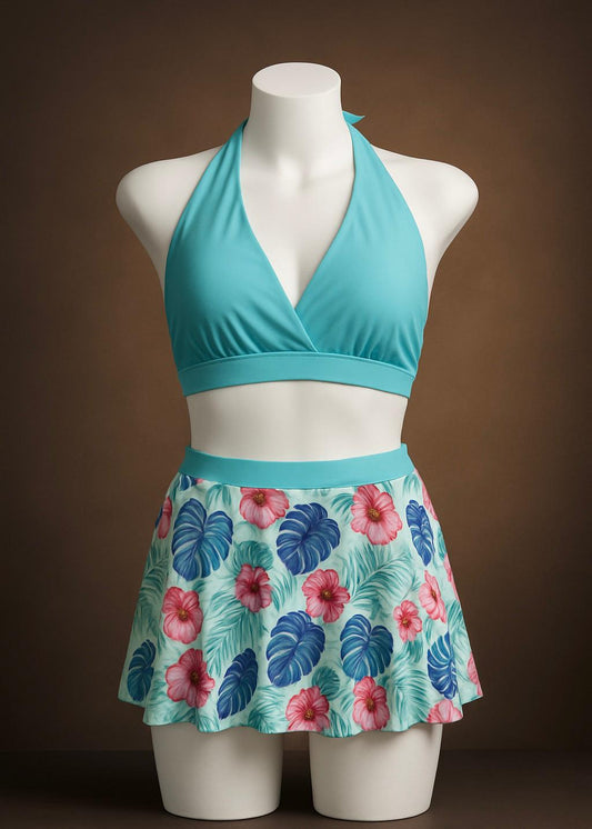 2 Pc Skirted Swimwear Set (Floral)