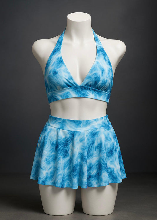 2 Pc Skirted Swimwear Set (Blue)