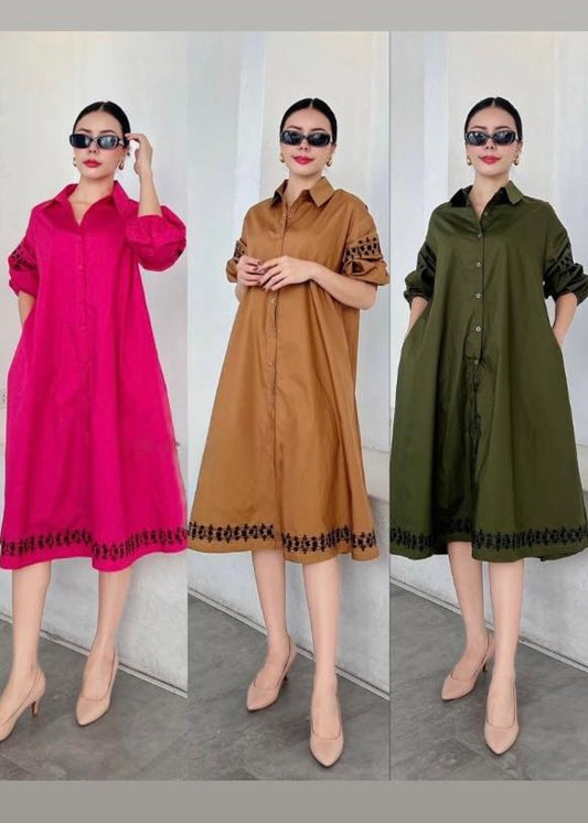 Solid Oversized Cotton Shirt Dress