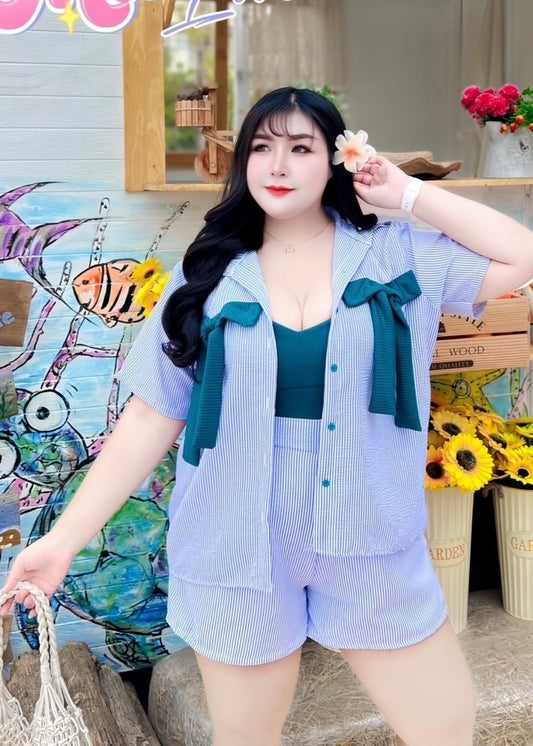 3 Pc Co-ord Set - Shirt, Bustier & Shorts