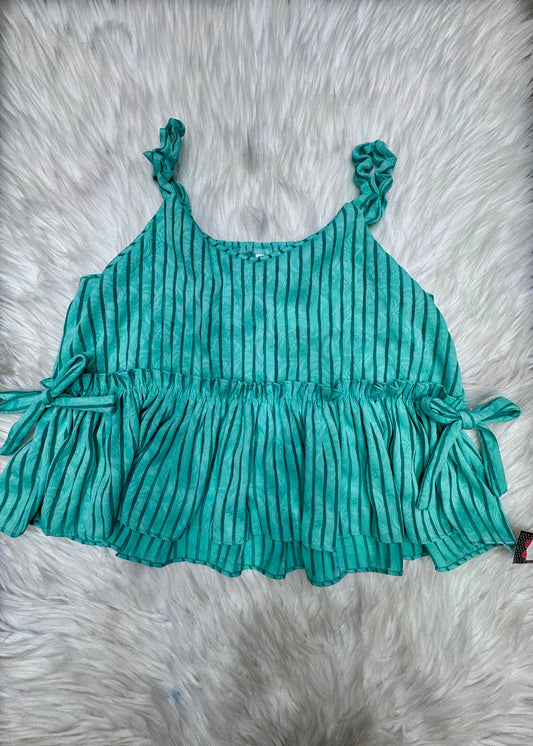 Striped Short Peplum Top with Bow