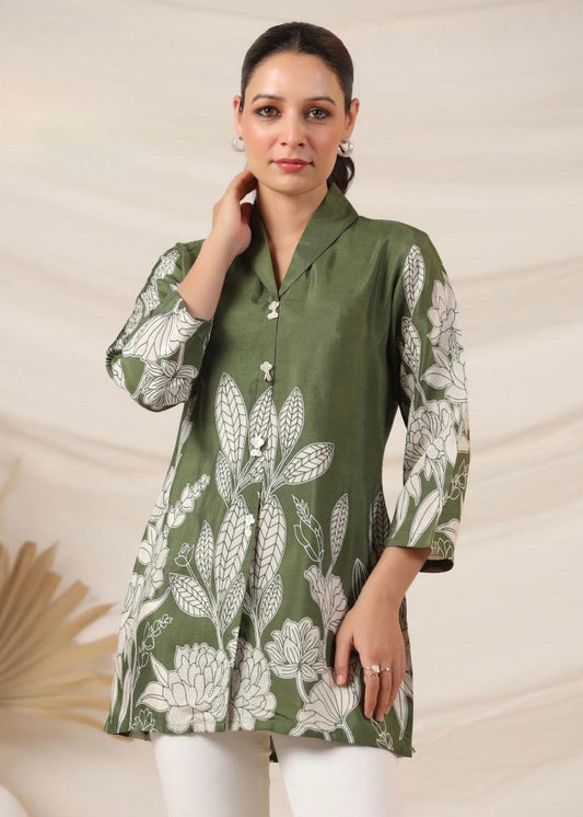 Floral Printed Cotton Shirt (Green)