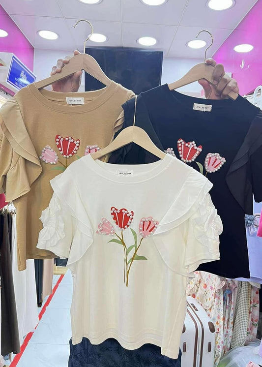Floral Printed Tshirt with Stone Detailing