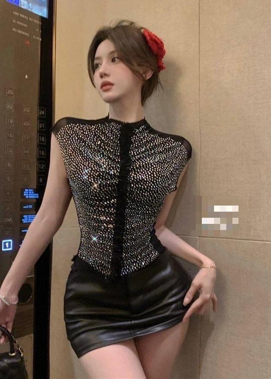 Stone Studded Mesh Top