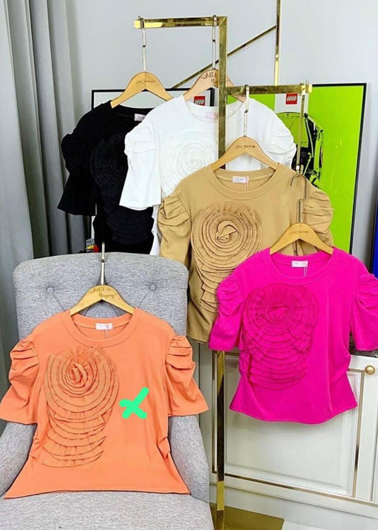 3D Floral Solid Color T-Shirt