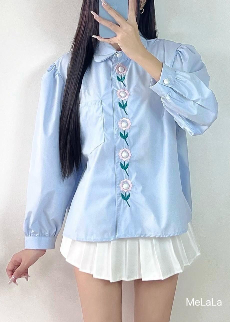 Summer Shirt with Embellished Buttons