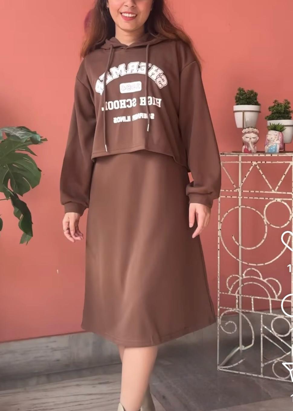 Casual Dress with Crop Hoodie