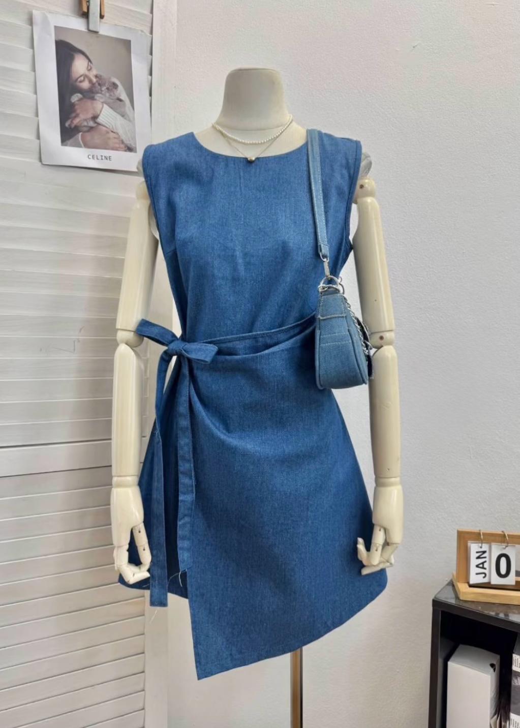 Plain Denim Wrap Short Dress