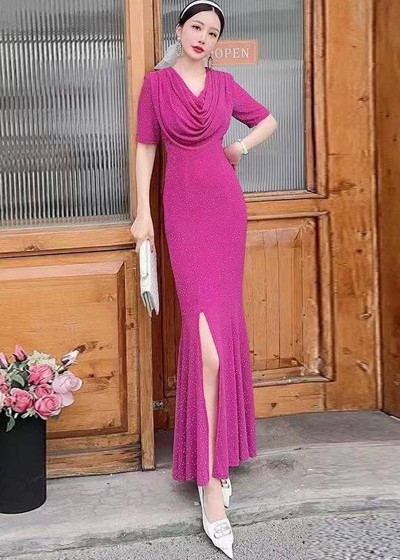 Long Shimmer Gown with Cowl Neckline