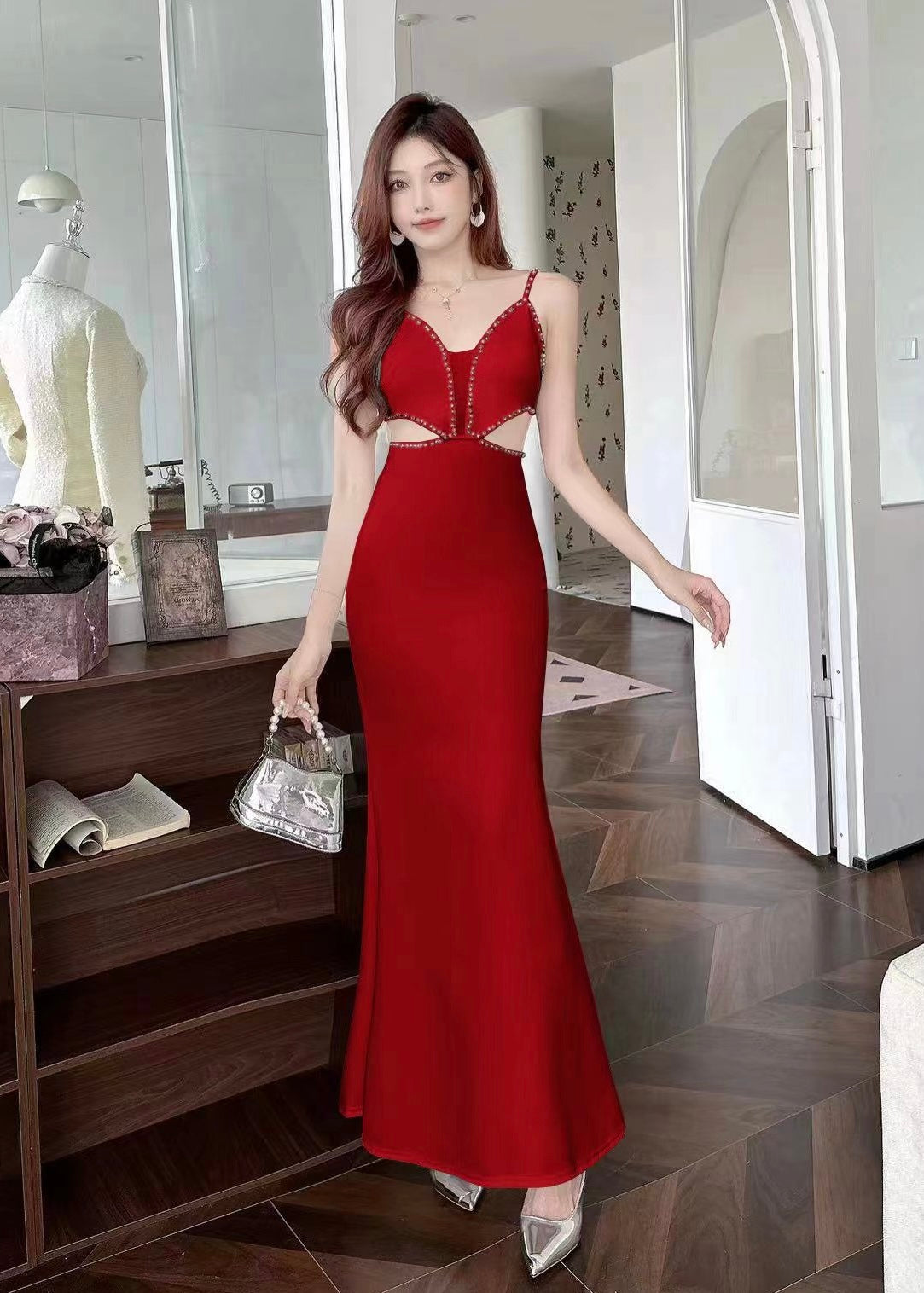 Partywear Embellished Long Gown (Waist Cut)